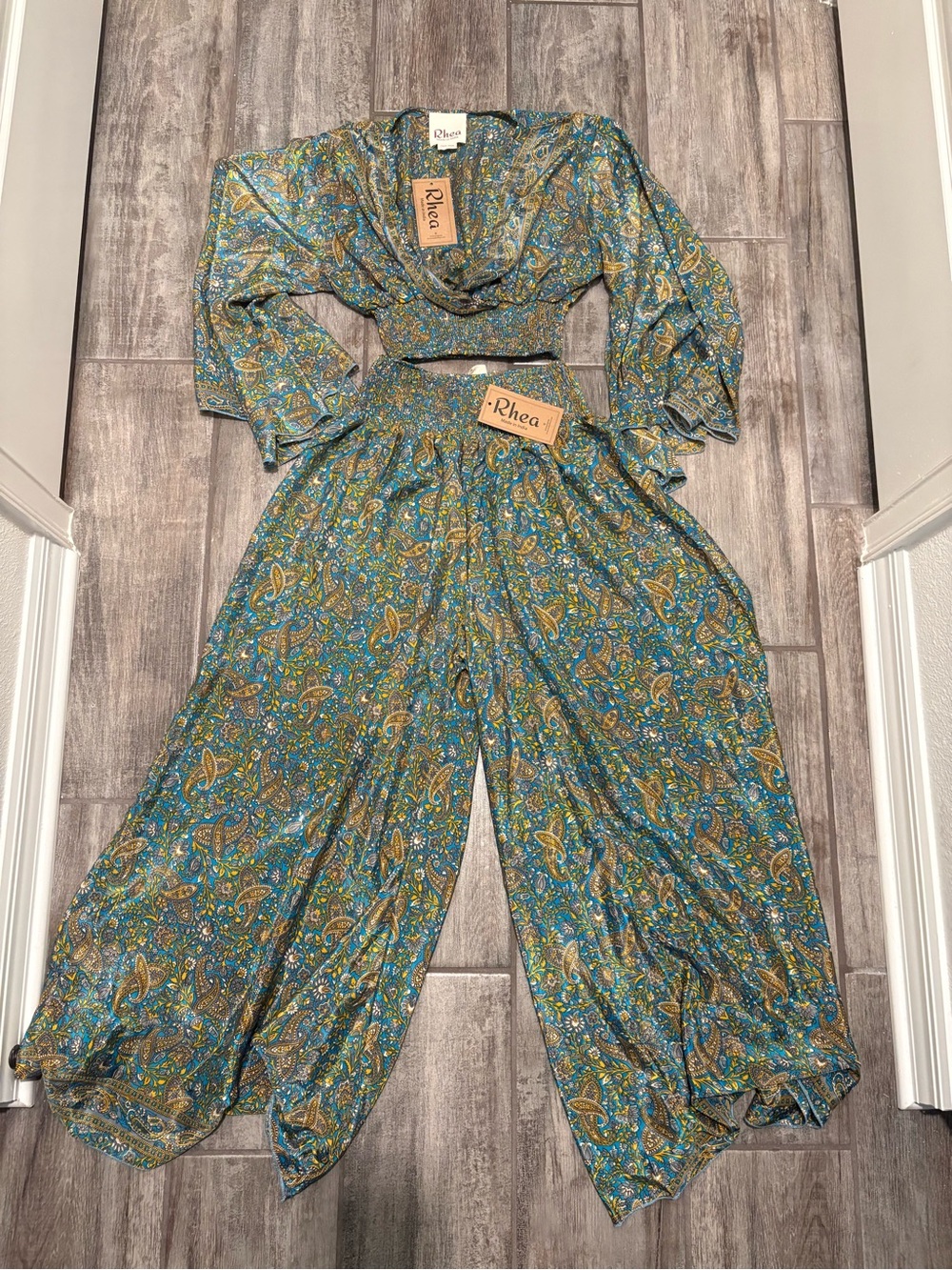 Teal Paisley Wide-Leg Pant Set